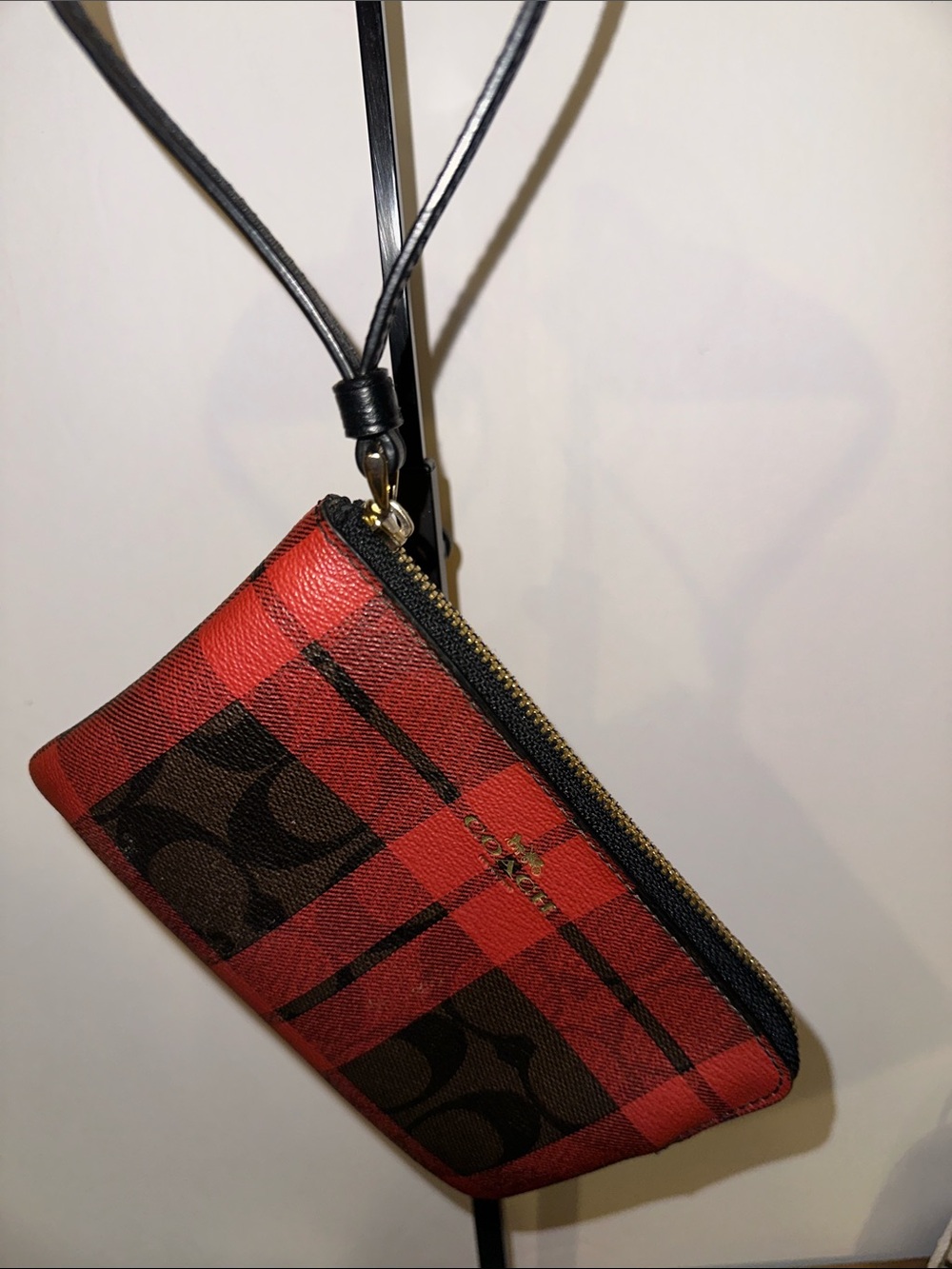 Coach Red and Black Plaid Signature Zip Wristlet - Picture 2 of 3